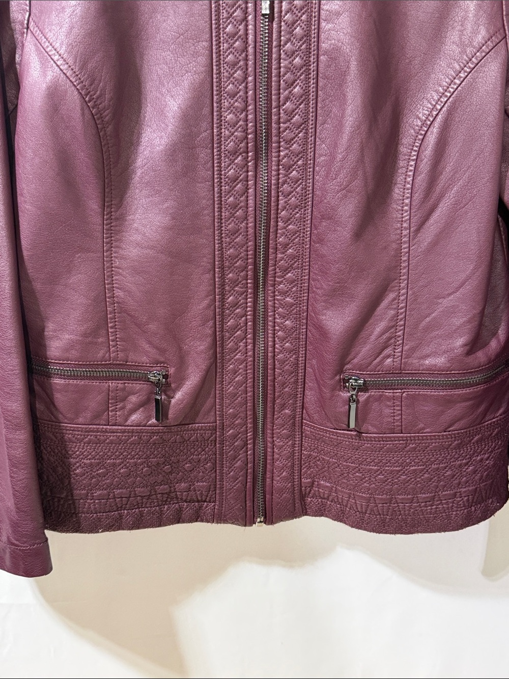 Christopher & Banks Plum Leather Zip Jacket - Picture 3 of 7